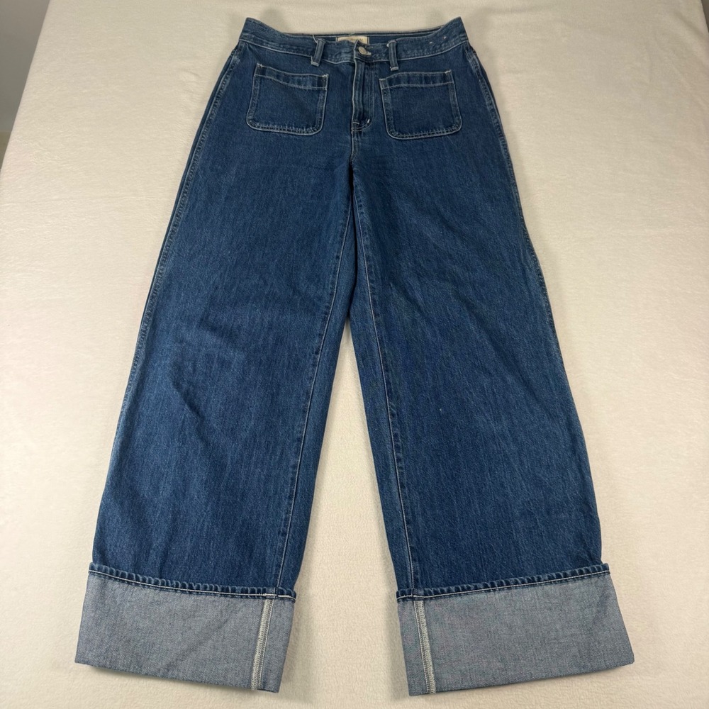Madewell Superwide-Leg Jeans Women 28 Blue Cotton Denim High Rise Patch Pocket